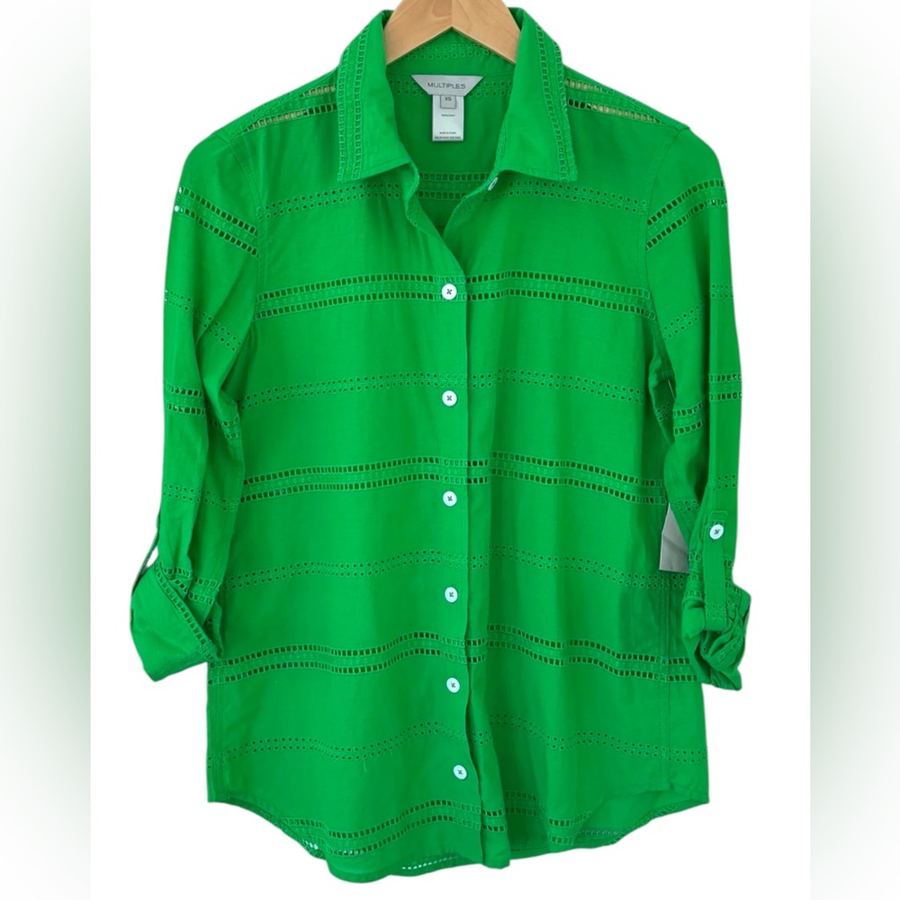 Multiples | Emerald Blouse with Eyelet Design | sz 1X